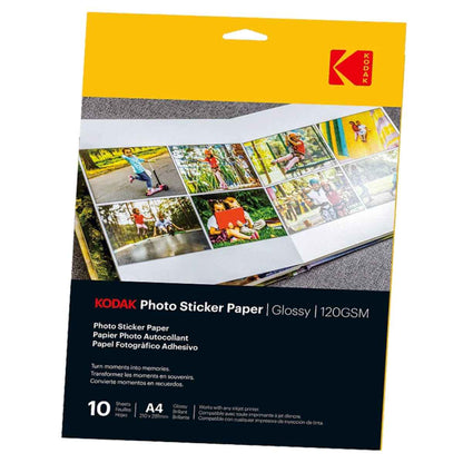 Kodak Photo Sticker Paper – Self‑Adhesive Glossy Photo Sheets (A4, 120gsm, 10‑Pack)