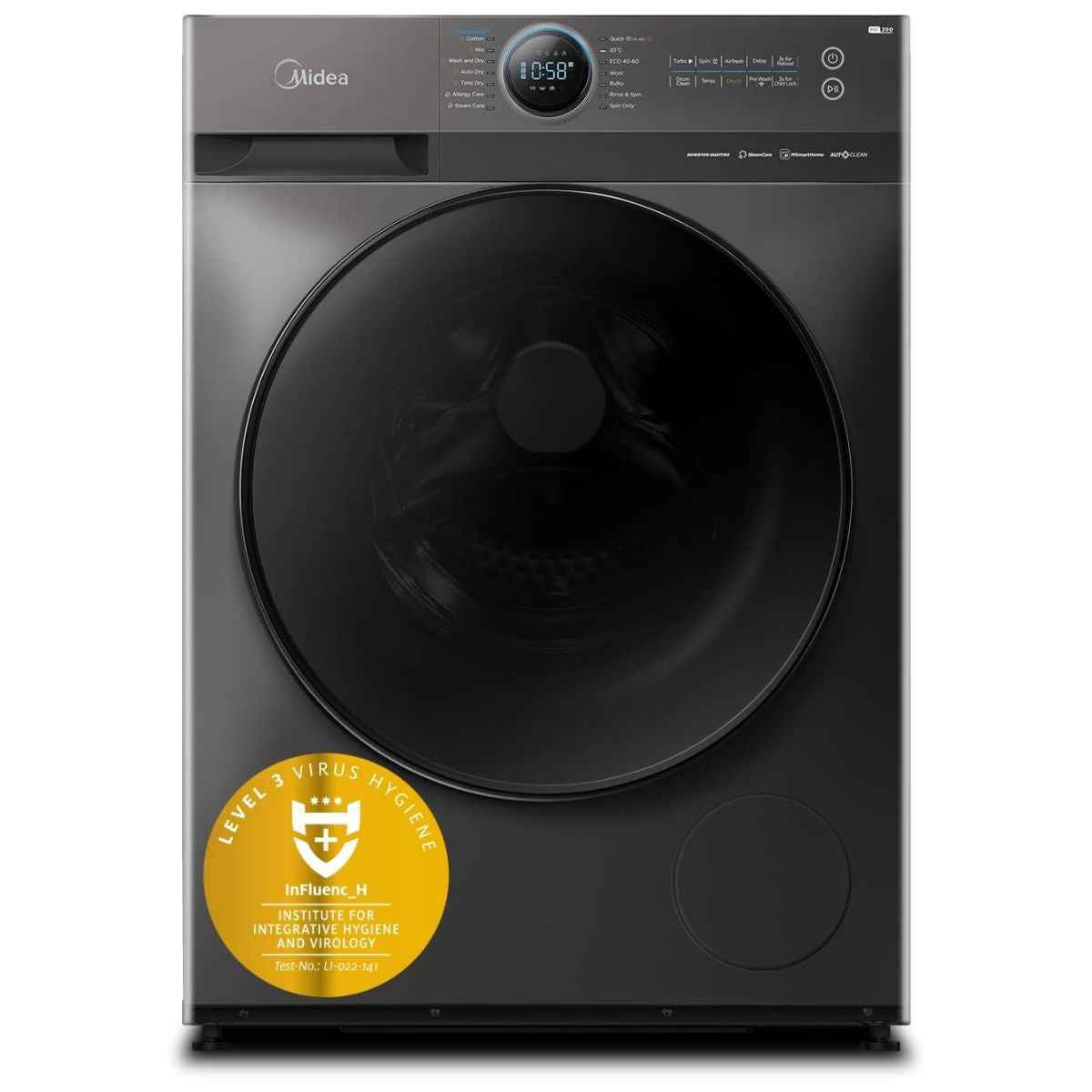 Midea MF200D100WBT Smart Washer Dryer – 10kg Wash / 7kg Dry, BLDC Inverter Motor, 1400 RPM, Wi-Fi, Steam Care, Titanium [Brand New, Open Box]