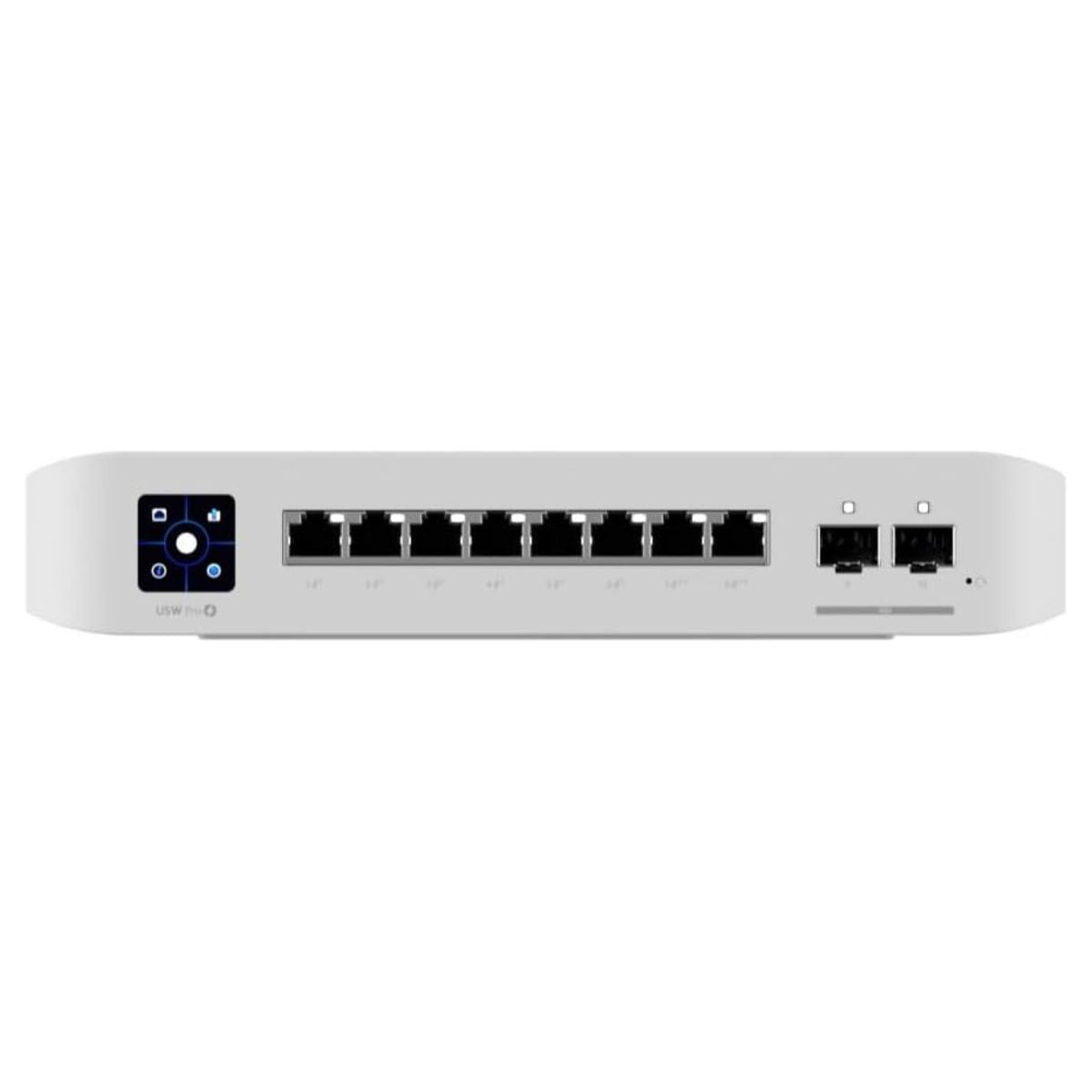Ubiquiti Networks Pro 8 PoE Switch, 1.3" Touchscreen, AR Switch Management, 8-port, Layer 3 Switch with PoE+ &amp; PoE++ Output, 120 W PoE Availability, Wall-Mountable Kit, White | USW-PRO-8-POE