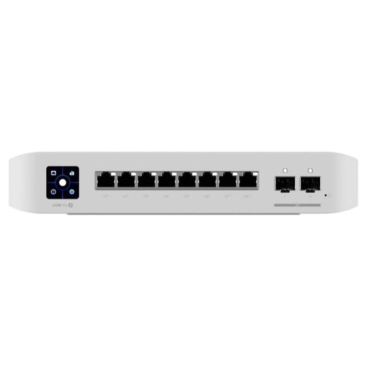 Ubiquiti Networks Pro 8 PoE Switch, 1.3" Touchscreen, AR Switch Management, 8-port, Layer 3 Switch with PoE+ &amp; PoE++ Output, 120 W PoE Availability, Wall-Mountable Kit, White | USW-PRO-8-POE