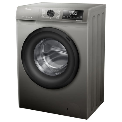Hisense WFQP7012T Front Load Slim Washing Machine, 7kg Capacity, Inverter Motor, 1200 RPM Spin Speed, Steam Care, Quick Wash, Titanium Grey