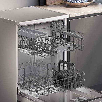 Siemens iQ100 Free-Standing Dishwasher SN216I00AM, Vario Speed, Rack Matic, Hygiene Plus Motion, Inherent Heat Drying System, Brushed Steel Anti-Fingerprint
