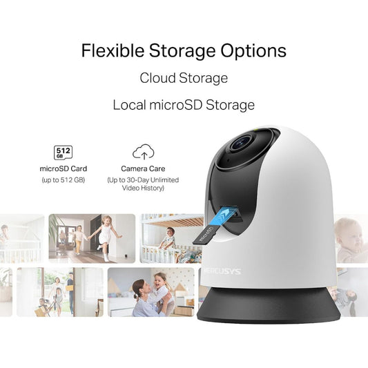 MERCUSYS MC210 2K QHD Indoor Pan/Tilt Wi-Fi Camera | 3MP 360° View | Baby Crying Detection | Person Detection | Motion Tracking | Two-Way Audio | 512GB microSD
