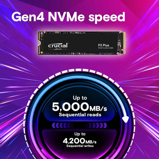 Crucial 4TB P3 Plus NVMe PCIe 4.0 M.2 Internal SSD, Up to 4800MB MB/s Sequential Read & Up to 4100MB/s Sequential Write Speeds, Micron 3D NAND, 1.5H Hour MTBF, SMART & TRIM Support | CT4000P3PSSD8