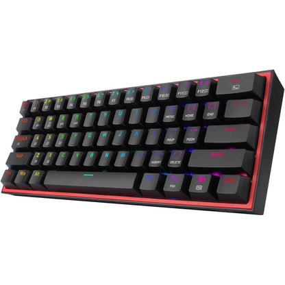 Redragon Fizz Pro K616-RGB Wired/Wireless RGB Mechanical Gaming Keyboard, Ultra-Portable, Bluetooth 2.4G Connection, 61 Keys, Hot-Swappable Red Switch, 20 Preset Backlight Modes, Black | K616-RGB