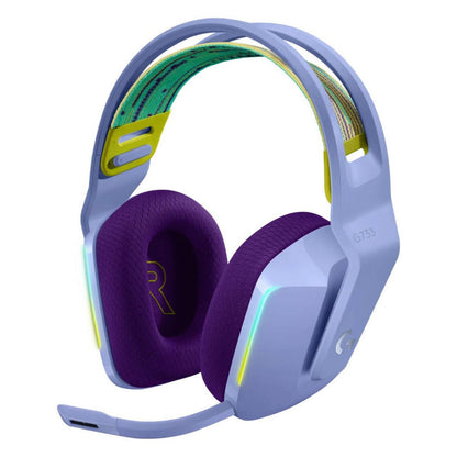 Logitech G733 LIGHTSPEED Wireless RGB Gaming Headset, 2.4GHz, PRO-G Drivers, 29H Battery, BLUE VO!CE Mic, Black / White / Blue / Lilac