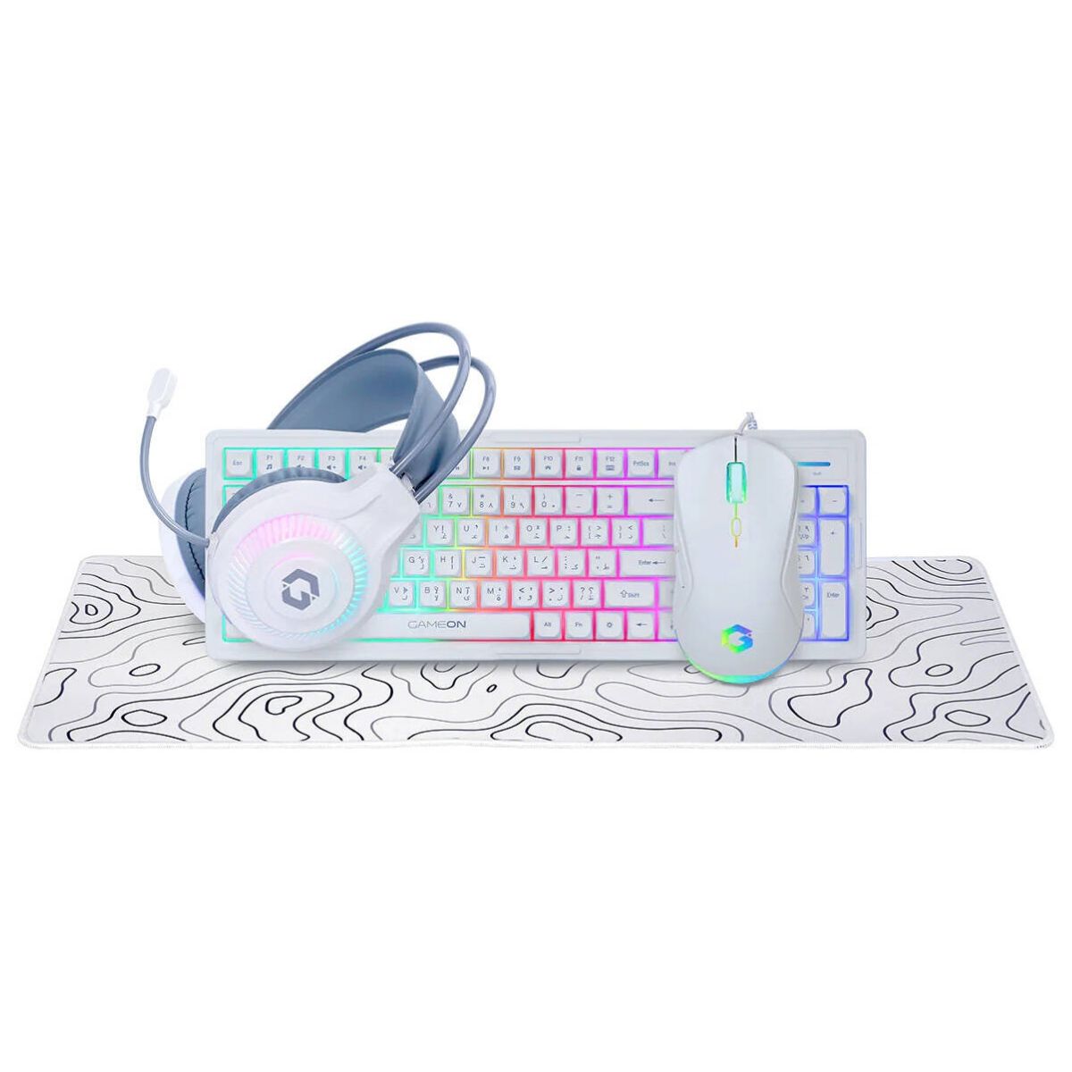GAMEON GO-CYPHERW-XL-W All-In-One Gaming Combo | Keyboard, Headset, Mouse & Mousepad | 7200 DPI | RGB | USB 2.0 | White | GO-CYPHERW-XL-W