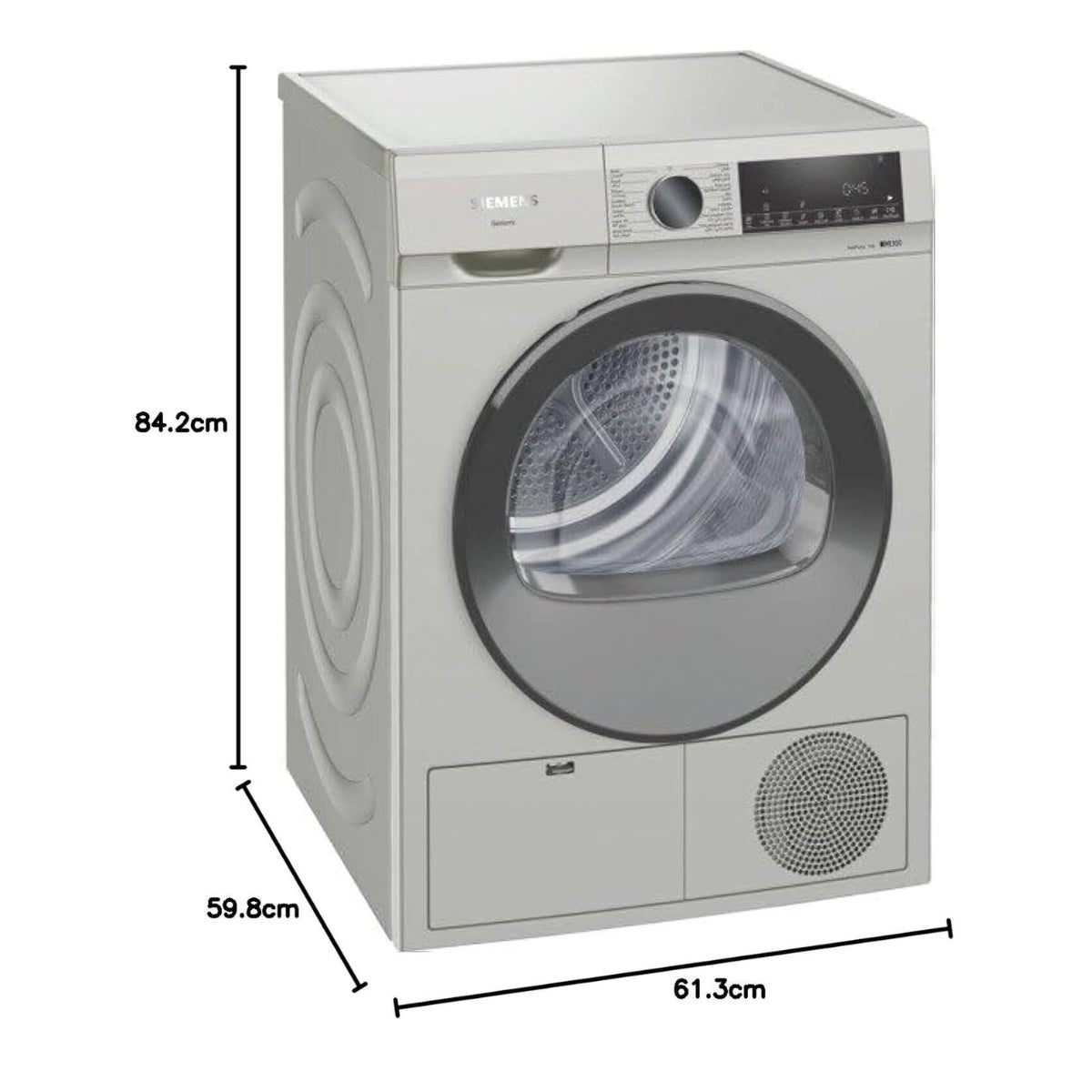Siemens IQ300 WQ41G20XGC  9kg Heat Pump Tumble Dryer,, Auto Dry Technology, No Towels Program, Fluff Filter, Yes Anti-Vibration Walls, Anti-Crease Function, Silver Inox