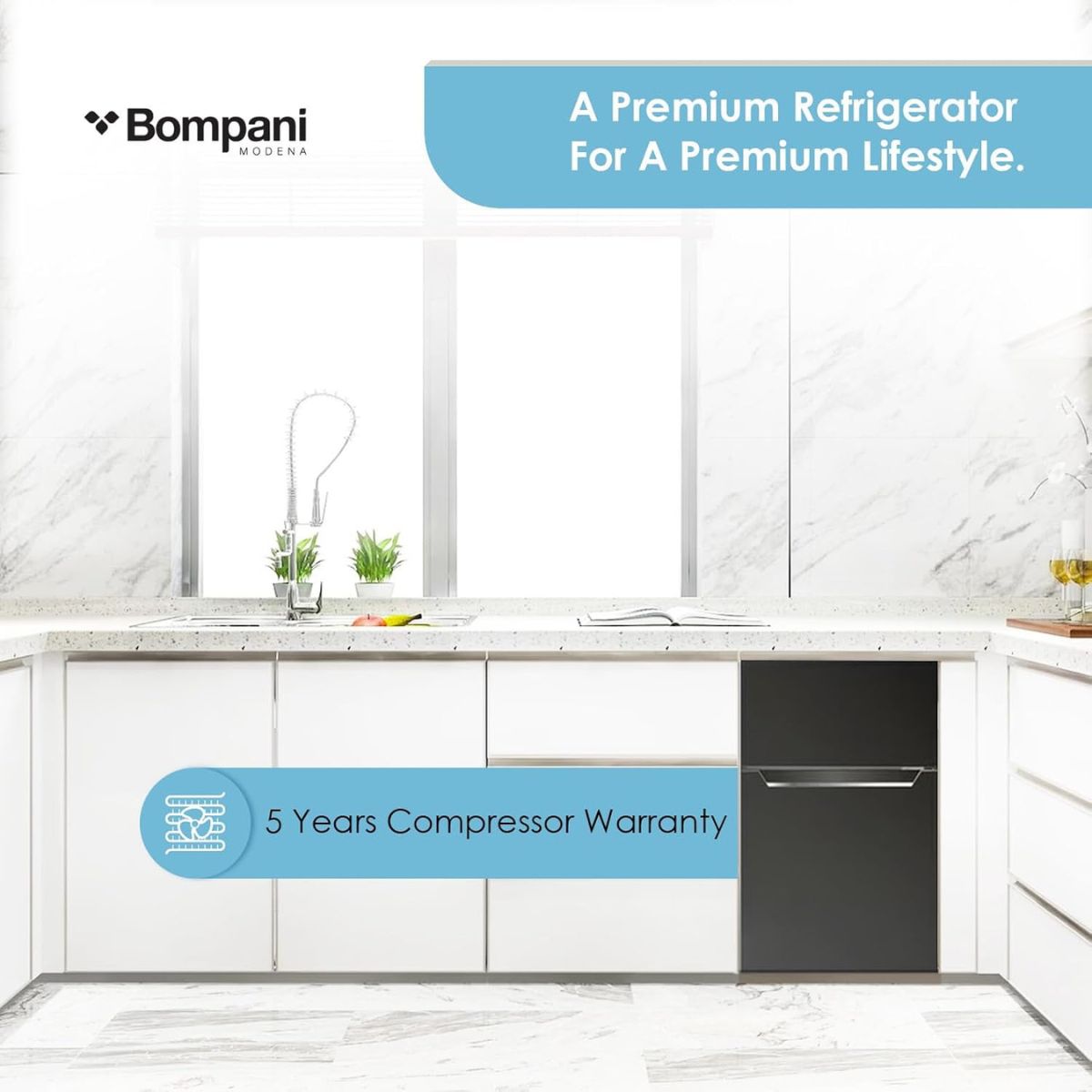 Bompani BR100SS Refrigerator – 100L Top Mount Double Door, Smart Sensor, Black