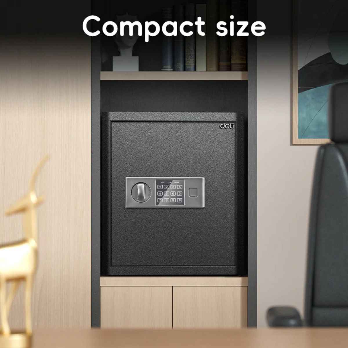 Deli T524 Fireproof Safe, Digital Safe Box with Key T524 Full Metal Body 10.6kg (40x35x33cm) Black