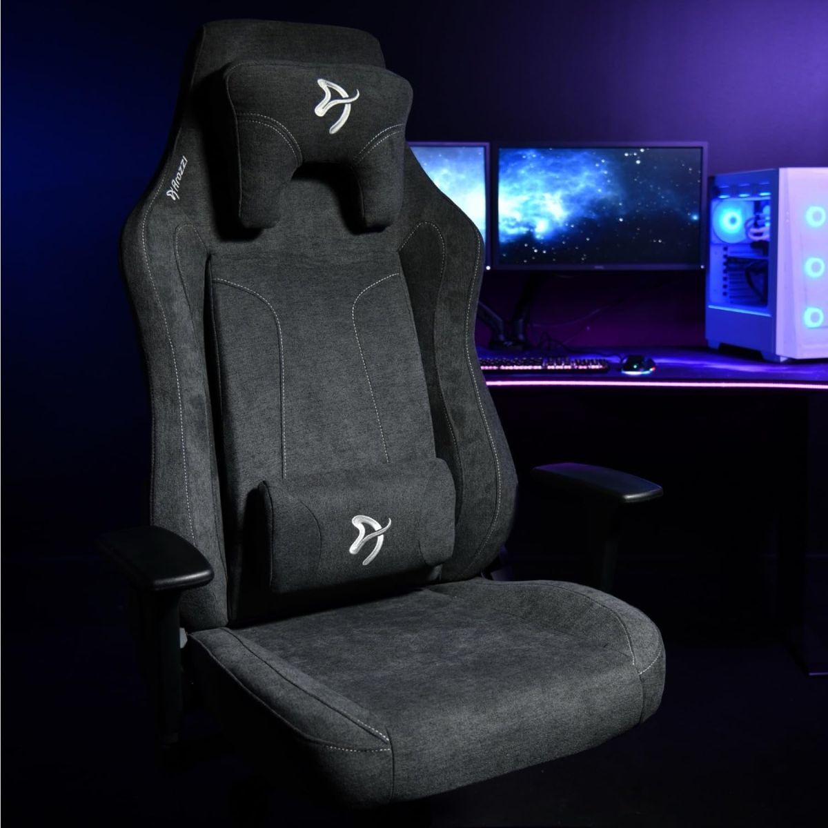 Arozzi Vernazza XL Soft PU Leather Ergonomic Office & Gaming Chair | High Backrest | Reclining | Adjustable Lumbar & Neck Support | Dark Grey | VERNAZZA-XL-SPSF-PBK