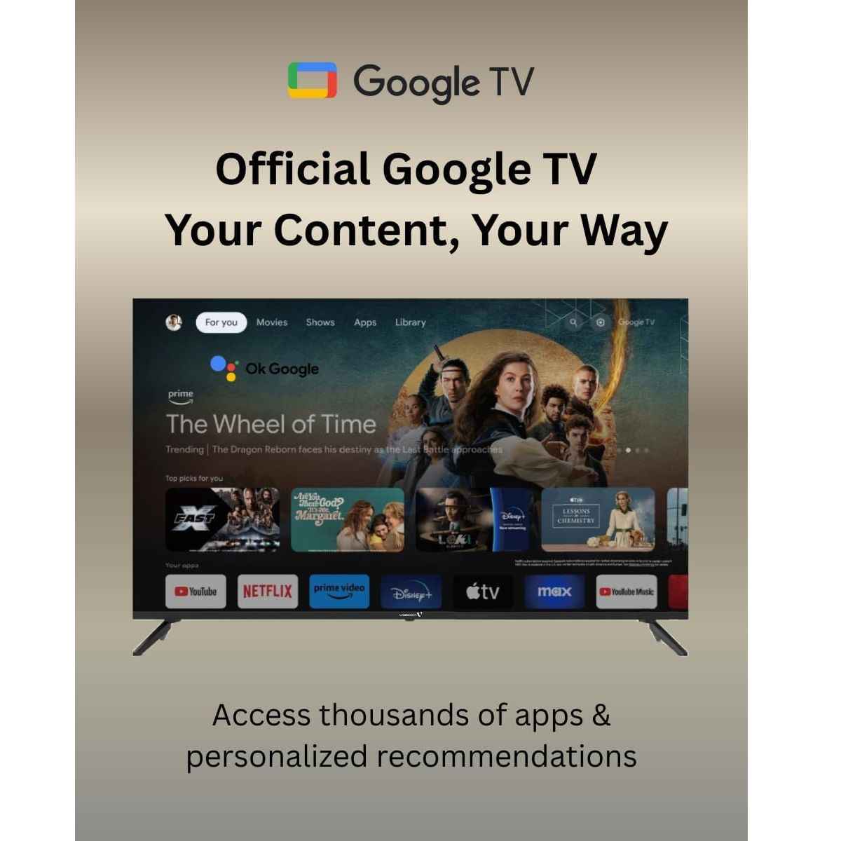 Videocon 50″ 4K UHD Google Smart TV – Edgeless Design, Dolby Audio &amp; Chromecast Built-in