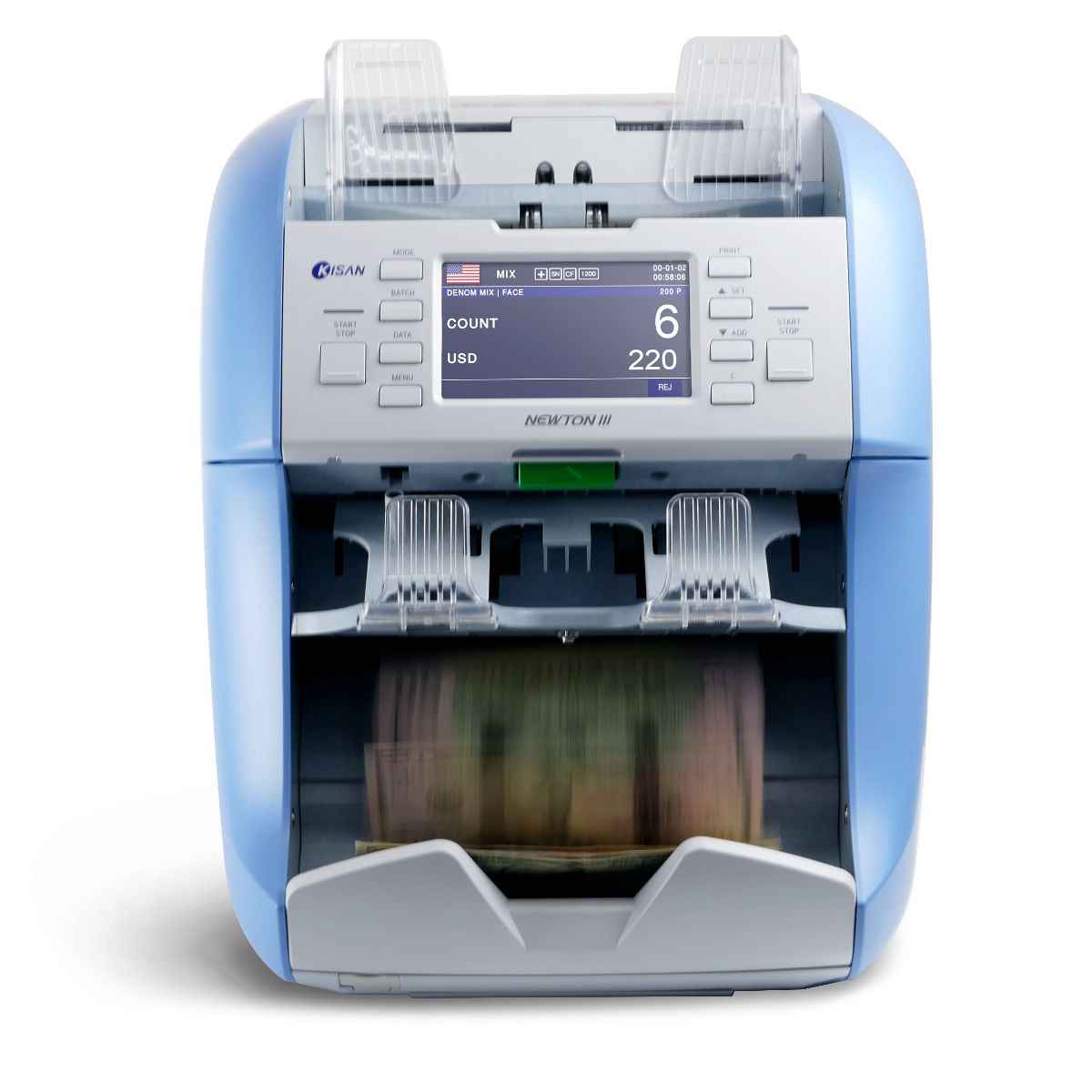 Kisan Newton 3 Cash Sorter – 2 Pocket Counting Machine, High-Speed Banknote Sorting, OCR Serial Number Reading, Multi-Currency Support