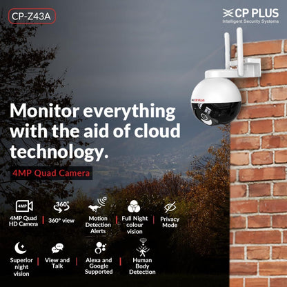 CP PLUS 4MP Wi-Fi Full Color Outdoor Smart Security Camera – Alexa & Google Assistant Compatible | CP-Z43A