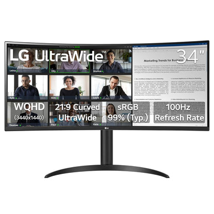 LG 34WR55QK-B 34" Curved UltraWide Monitor, VA Display, WQHD Resolution, 100Hz Refresh Rate, USB-C 65W Power Delivery, Black | 34WR55QK-B (Cushion Missing)
