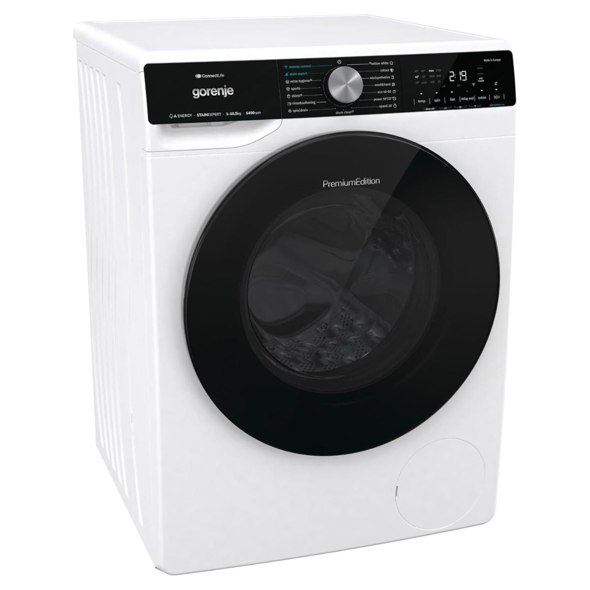 Gorenje WNS1X4ARTWIFI Front Load Washing Machine, 10.5kg Capacity, Inverter PowerDrive Motor, Wi-Fi Smart Control, WaveActive Drum, 1400 RPM, White