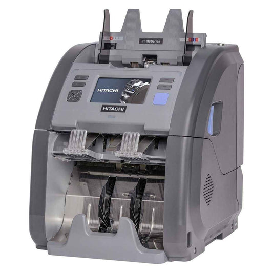 Hitachi IH-110FS Cash Counting & Fitness Sorting Machine, 2-Pocket Fitness Sorter, Counterfeit Detection, 4.3" Full Color Touchscreen | H-110FS
