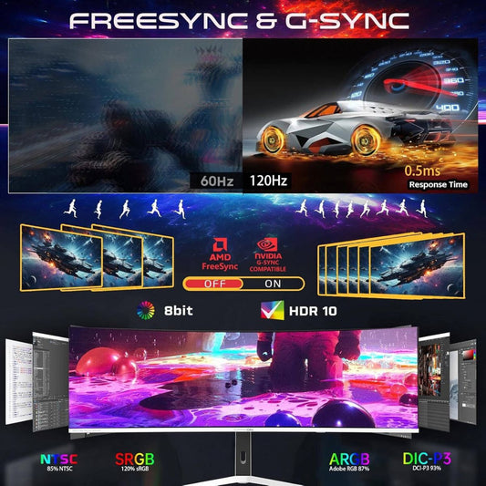GAMEON GOAC49DQHD120 49-Inch DQHD Curved Gaming Monitor | Fast VA | 120Hz | 0.5ms MPRT | FreeSync & Adaptive-Sync | GOAC49DQHD120