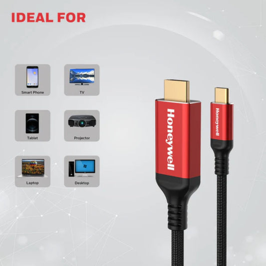 Honeywell Type C to 2.0 HDMI Cable, 4Kx2K@60Hz UHD Resolution, 2M, 18GBPS, High-Speed, Male to Male, Compatible with TV, Laptop, Type-C Smartphone, Projector, etc