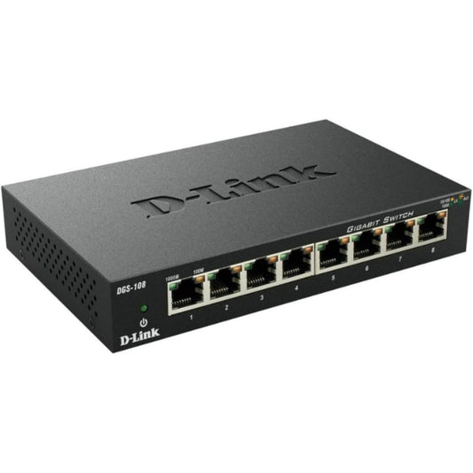 D-Link DGS-108 Unmanaged Switch – 8-Port Gigabit Ethernet, Plug & Play Network Expansion