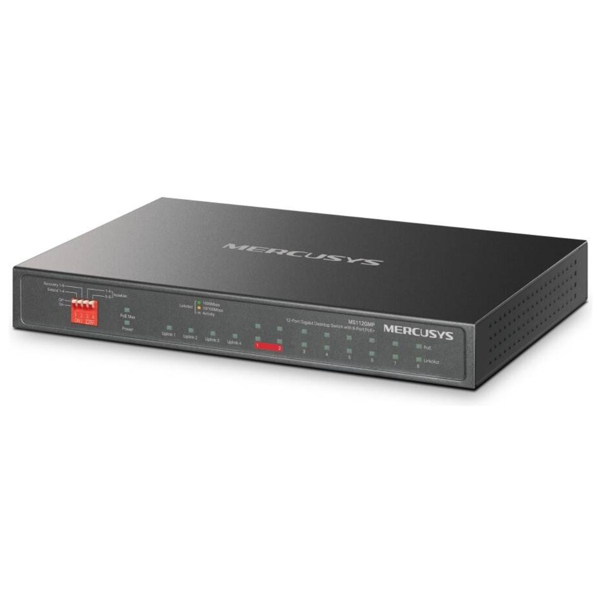 MERCUSYS MS112GMP 12-Port Gigabit PoE+ Desktop Switch | 8 PoE+ Ports | 110W Power Budget | 2 Gigabit RJ45 Ports | 2 SFP Slots | 802.3af/at