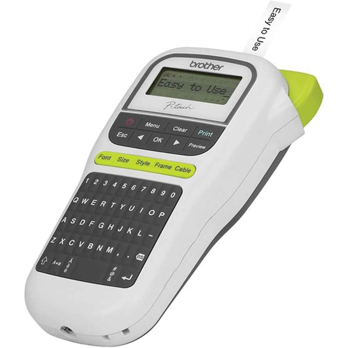 Brother PT-H110 Handheld Label Printer with Graphical Display, Up to 120mm TZe Tape, 20mm / sec Print Speed, ENG, ARB, Farsi QWERTY K/B, 3 Fonts & 250 Symbols, One-Touch Keys, ‎Black-White | PTH110