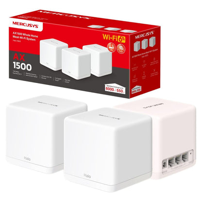 MERCUSYS Halo H60X AX1500 Mesh WiFi 6 System | 3-Pack | Dual-Band WiFi 6 Router | Up to 1500 Mbps | 6,000 ft² Coverage | Gigabit Ethernet Ports | Seamless Roaming