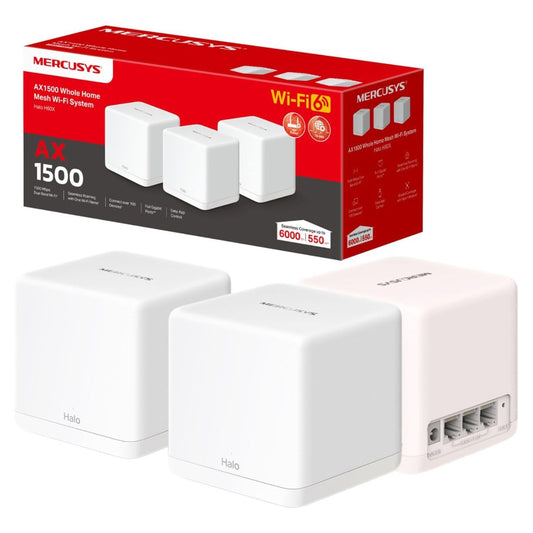 MERCUSYS Halo H60X AX1500 Mesh WiFi 6 System | 3-Pack | Dual-Band WiFi 6 Router | Up to 1500 Mbps | 6,000 ft² Coverage | Gigabit Ethernet Ports | Seamless Roaming