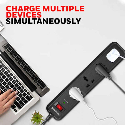 Honeywell Surge Protector/Spike Guard/Power Extension/Power Strip,4 Universal Sockets, 15000Amp, 2 Mtr, Device Secure Warranty, Automatic Overload Protection | HC000013/SRG/2M/BLK/4/UK