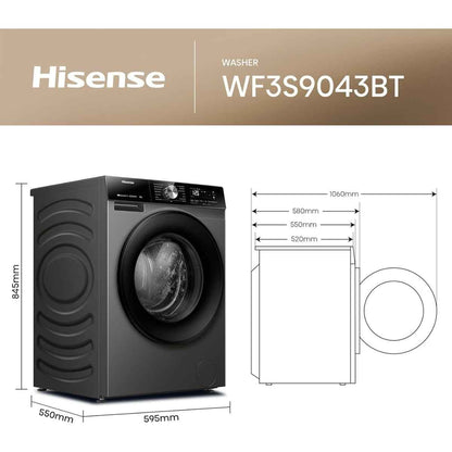 Hisense WF3S9043BT  9 kg Smart Front-Load Washing Machine – 1,400 rpm, Titanium Grey