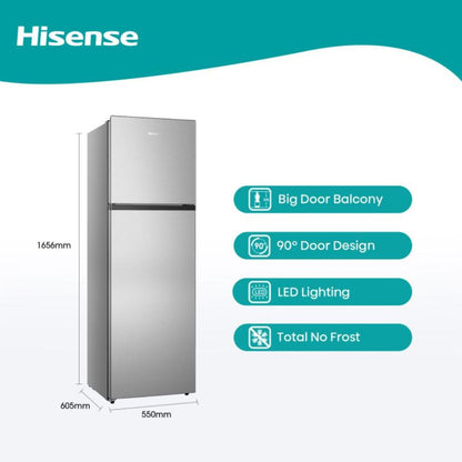 Hisense RT3N328NAB Top Mount Refrigerator, 250L Capacity, Total No Frost, Multi Air Flow, Moisture Fresh Crisper, Reversible Door, Stainless Steel