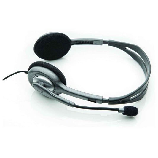 Logitech Stereo Headset H110, Dual 3.5mm Audio Jacks, Noise-Reducing Microphone, Adjustable Headband, Stereo Sound, Black | 981-000459 (Box Damage Unit)