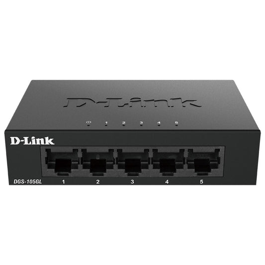 D-Link 5-Port Gigabit Unmanaged Desktop Switch, Metal Casing, Energy Efficient, Fanless, Supports 10 Gbps, 3.55 Watts Power, 10 Gbps Switching Fabric, Black | DGS-105GL