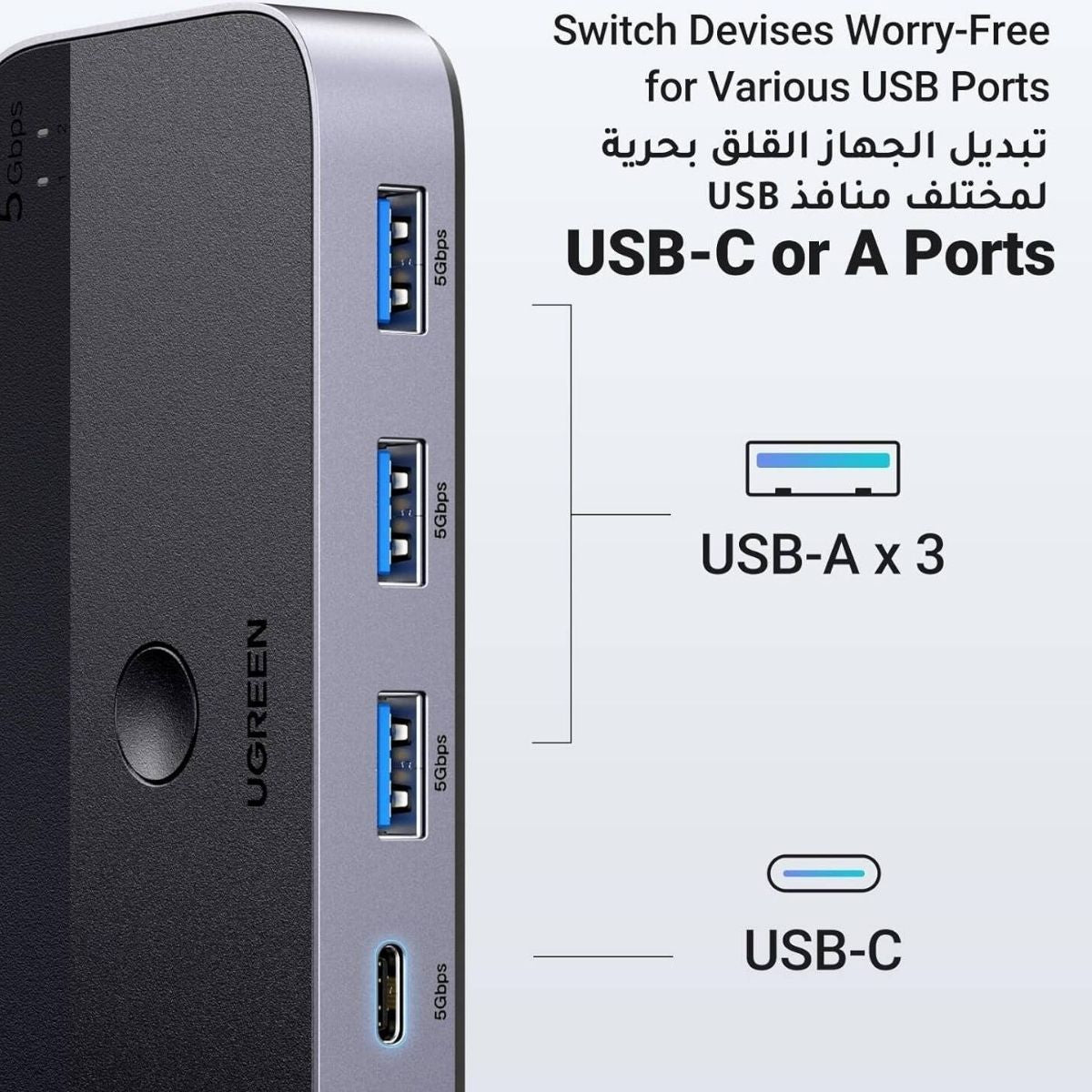 UGREEN 15705 USB 3.0 Sharing Switch | 2 In 4 Out | USB Peripheral Sharing Switch