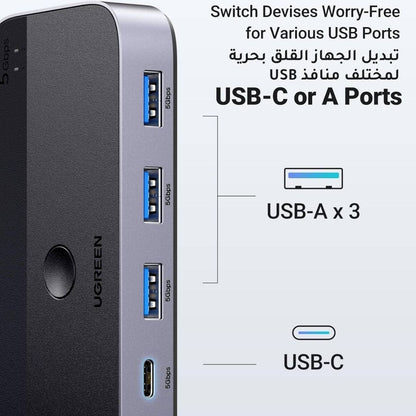 UGREEN 15705 USB 3.0 Sharing Switch | 2 In 4 Out | USB Peripheral Sharing Switch