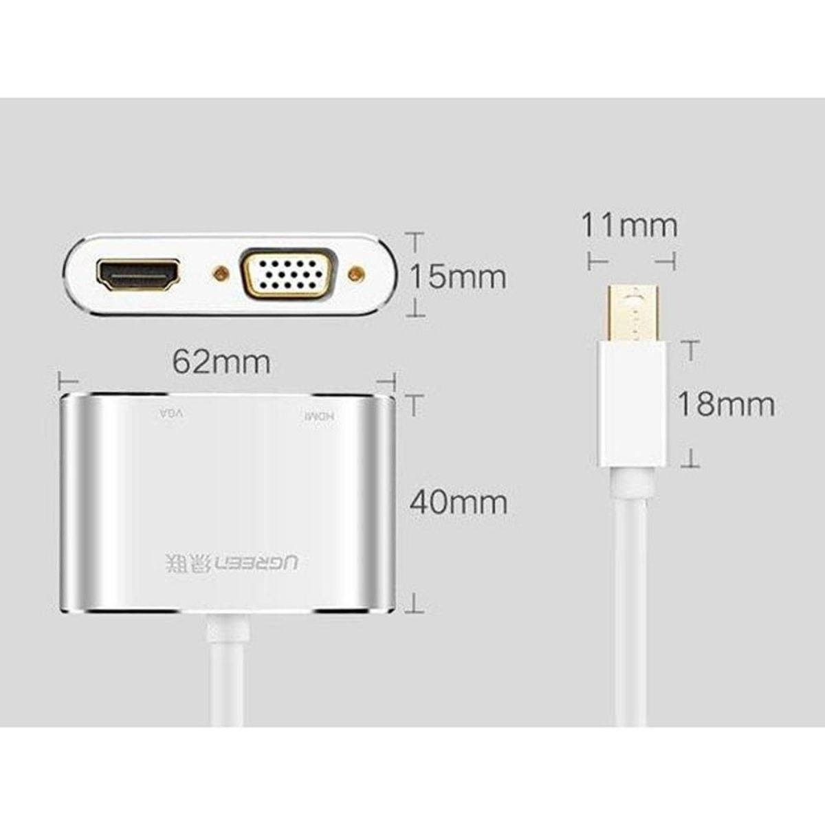 UGREEN MD115 Mini DisplayPort to HDMI + VGA Converter | 4K 30Hz | 1080P 60Hz VGA | Aluminum Case | Silver | 20421