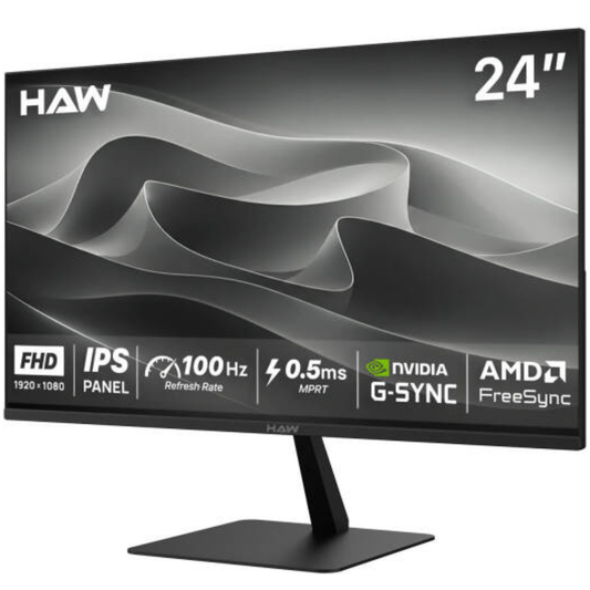 HAW F24IPX Gaming Monitor, 24.5" IPS Display, Full HD Resolution, 100Hz Refresh Rate, 0.5ms (MPRT) Response Time, Built-in Dual 3W Speakers, Adaptive-Sync, FreeSync, Black | F24IPX