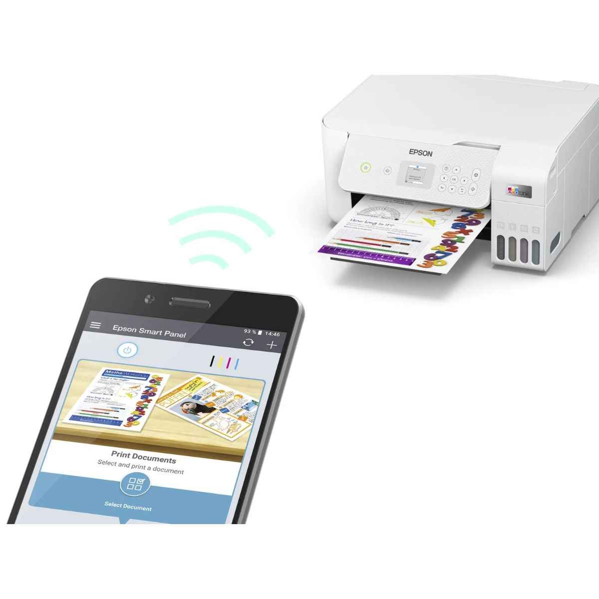 Epson EcoTank L3266, Home Ink Tank Printer, A4, Color, 3-in-1 With WiFi And Smart Panel App Connectivity, Ultra-low-cost Printing, Modern Flexibility | C11CJ66416