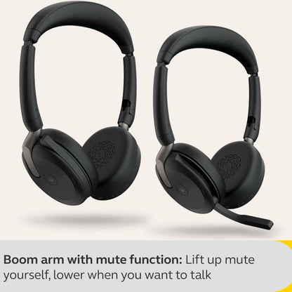 Jabra Evolve2 65 Flex Professional Wireless Headset | Hybrid Active Noise Cancellation | Microsoft Teams Certified | USB-A Dongle | Black | 26699-999-999