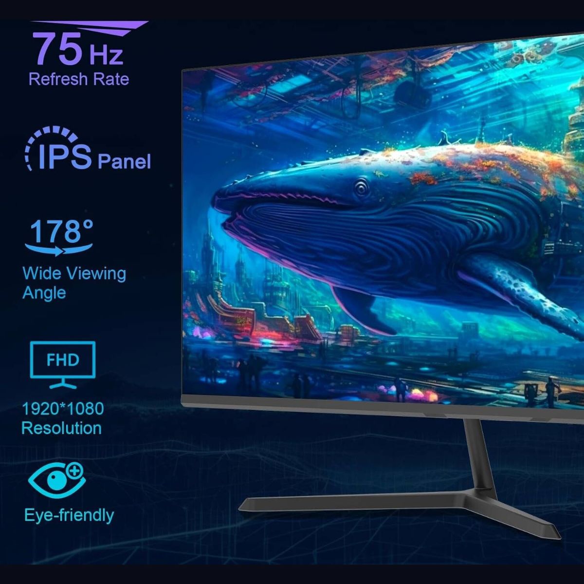 Sansui ES-22X3 22" Full HD IPS Monitor – 75Hz, 14ms, Adaptive Sync, HDMI &amp; VGA (Black)