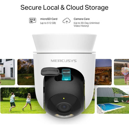 MERCUSYS MC510 2K QHD Outdoor Pan/Tilt Wi-Fi Security Camera | 3MP 360° View | Color Night Vision | Person Detection | Two-Way Audio | 512GB microSD | IP65