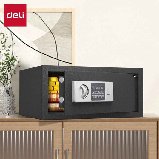 Deli T522 Fireproof Safe, Digital Safe Box with Key T522 Full Metal Body 4.1kg (20×43×35cm) Black