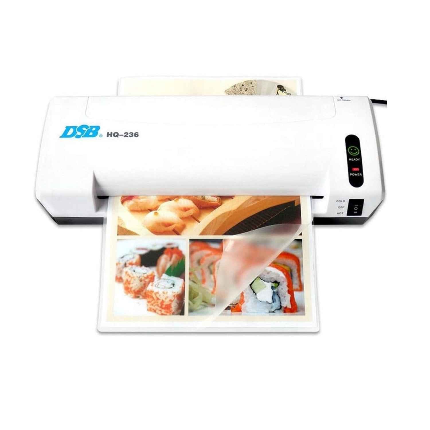 DSB A4 Laminator + Trimmer HQ236 – Hot &amp; Cold Laminating, 2-Roller System, Built-in Cutter, 230mm Width, Compact Portable Design