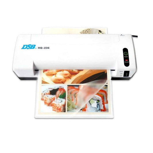 DSB A4 Laminator + Trimmer HQ236 – Hot &amp; Cold Laminating, 2-Roller System, Built-in Cutter, 230mm Width, Compact Portable Design