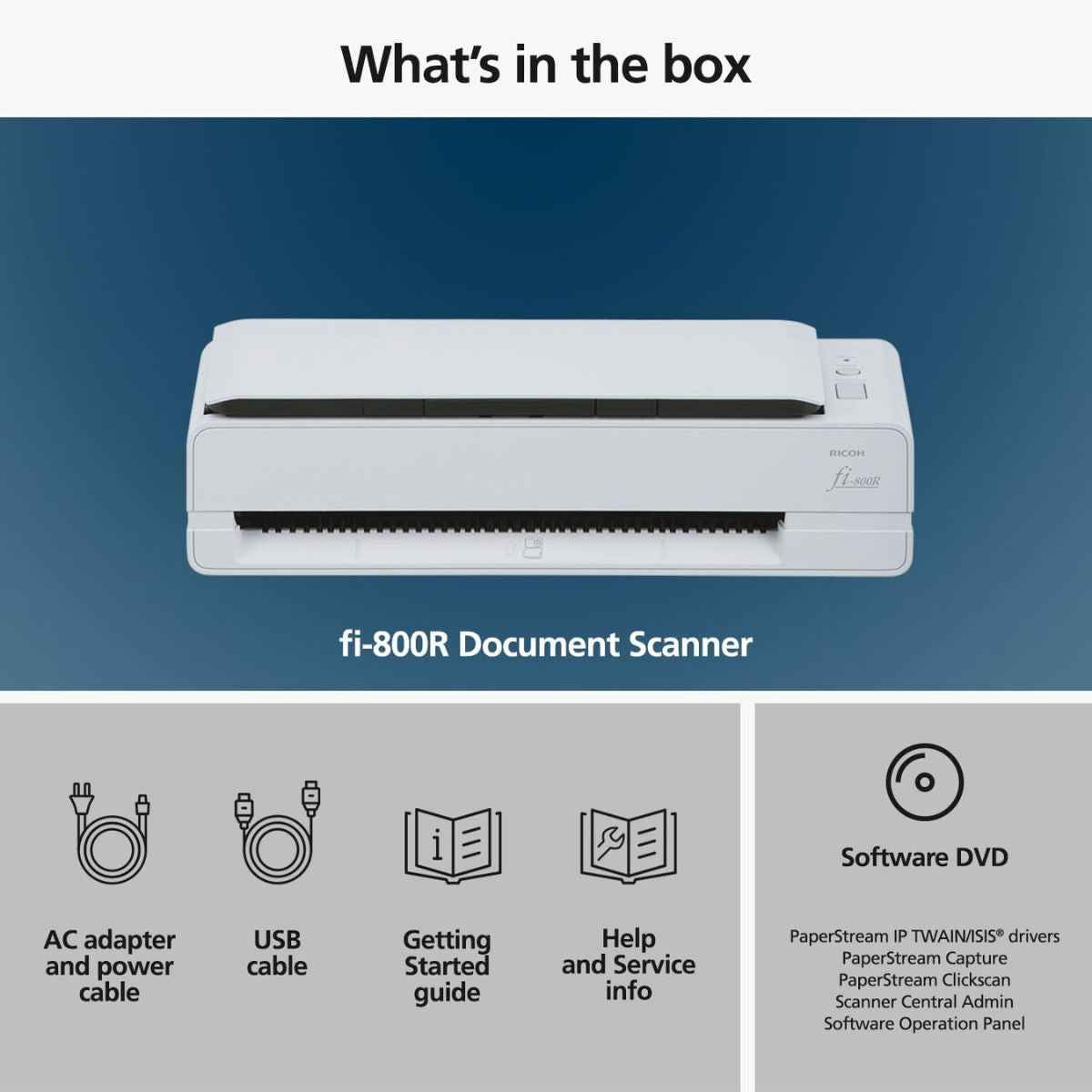 Ricoh fi-800R Ultra-Compact, Color Duplex Document Scanner with Dual Auto Document Feeders (ADF) | PA03795-B001