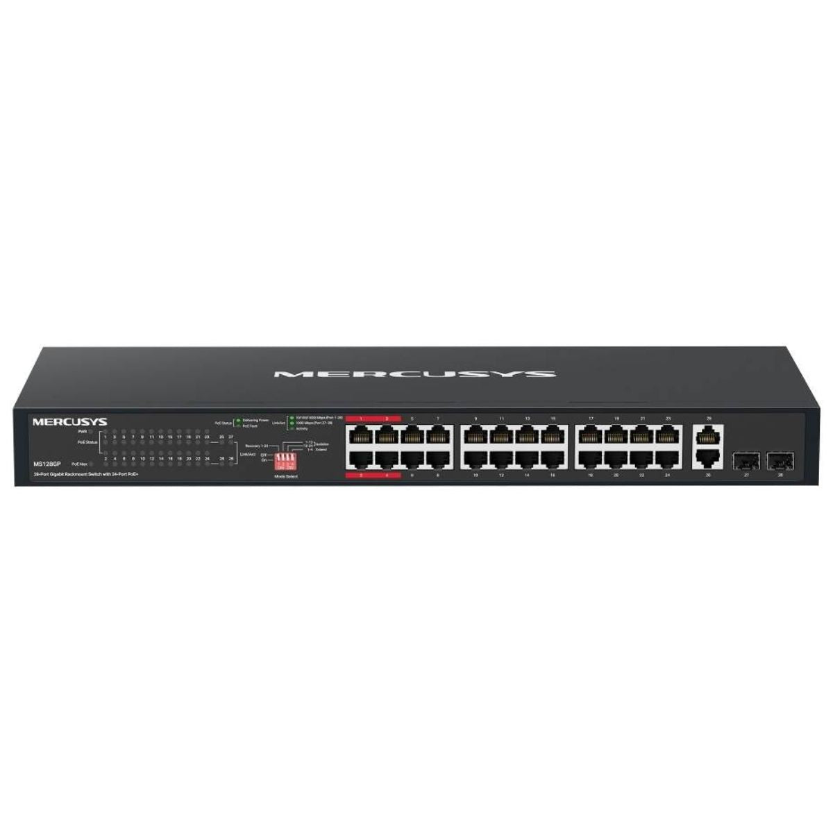 MERCUSYS MS128GP 28-Port Gigabit PoE+ Rackmount Switch | 24 PoE+ Ports | 295W Power Budget | 2 Gigabit Uplinks | 2 SFP Slots | 802.3af/at | 56Gbps
