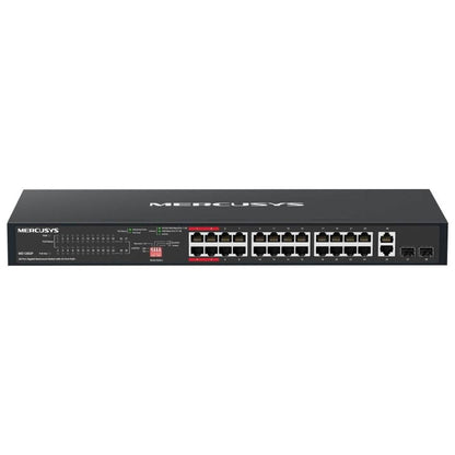 MERCUSYS MS128GP 28-Port Gigabit PoE+ Rackmount Switch | 24 PoE+ Ports | 295W Power Budget | 2 Gigabit Uplinks | 2 SFP Slots | 802.3af/at | 56Gbps
