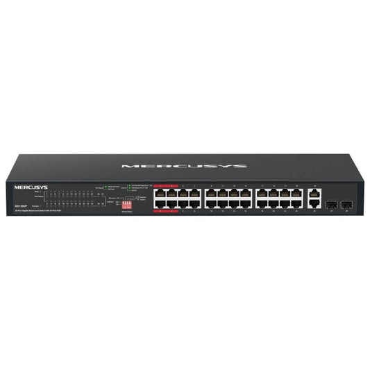 MERCUSYS MS128GP 28-Port Gigabit PoE+ Rackmount Switch | 24 PoE+ Ports | 295W Power Budget | 2 Gigabit Uplinks | 2 SFP Slots | 802.3af/at | 56Gbps