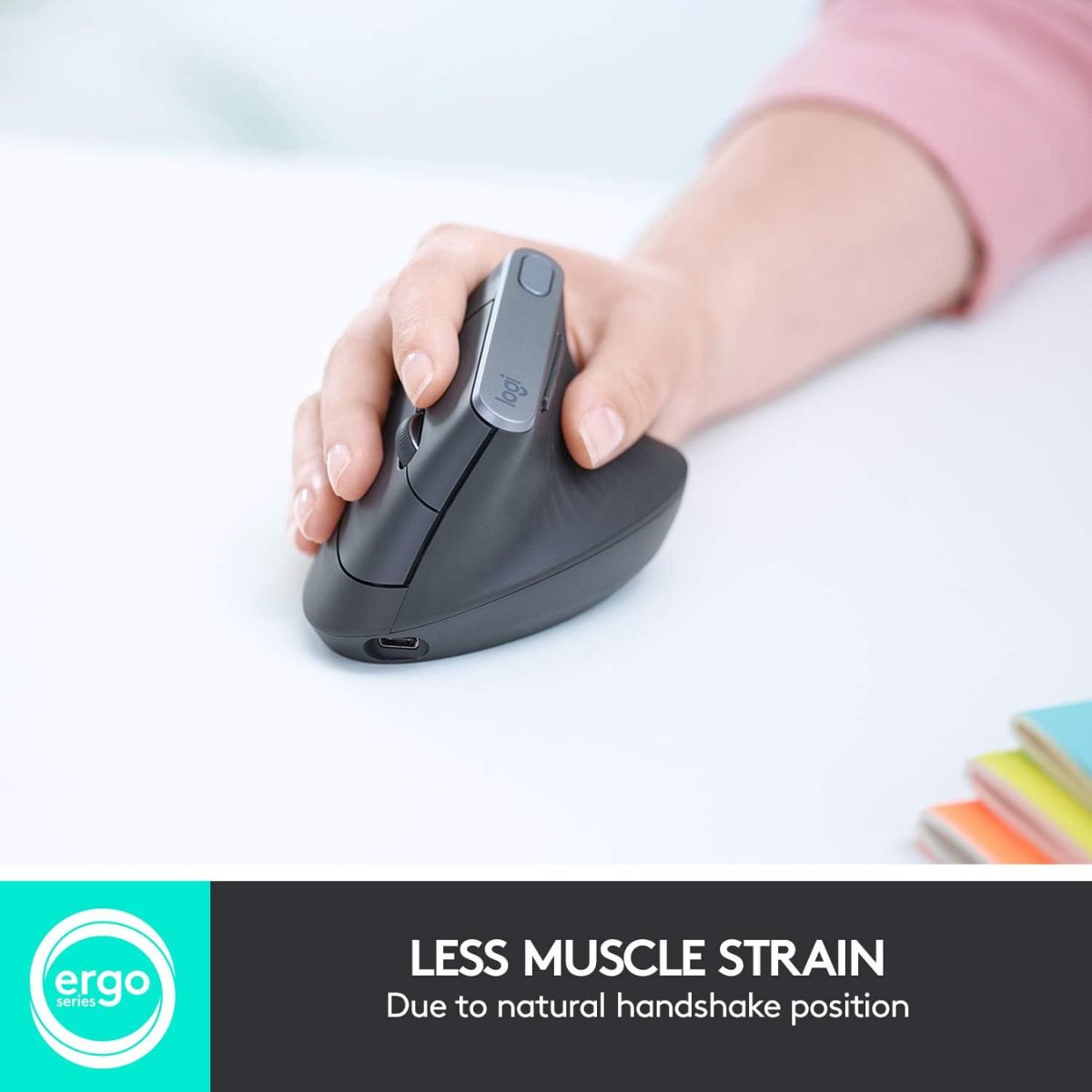 Logitech MX Vertical Advanced Ergonomic Mouse, Wired & Wireless Bluetooth Connectivity, Advanced Optical Tracking, Natural Handshake Position, Black | 910-005448 / 910-005447 (Unit with Box)