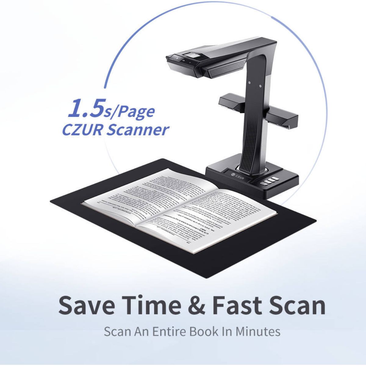 CZUR ET-25 Pro Overhead Book/Document Scanner, 25MP HD Camera, Scan up to A3 Format, Patented Page-Flattening Algorithms, 1.5s/page Print Speed, Efficient OCR, JPG, PDF, TIFF, Gray | ET25 Pro